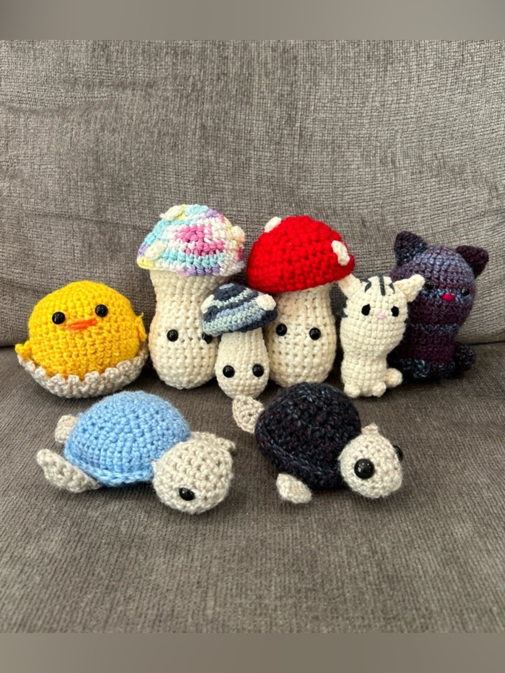 Crochet Amigurumi Plush Stuffed Animals Lot Mushrooms Sea Turtle Cat Handmade